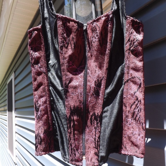 Black and Burgundy corset Tesa full front zipper - Picture 2 of 6
